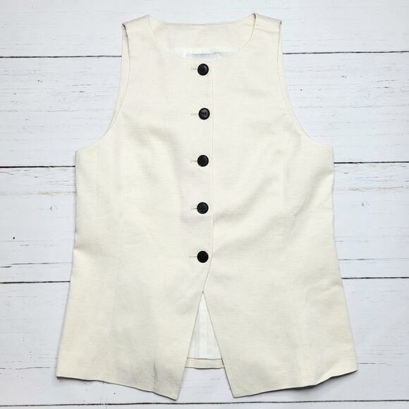 Madewell Crewneck Cutaway Vest Drape Twill Ivory White Button Down Tank Medium 8 - Picture 3 of 8